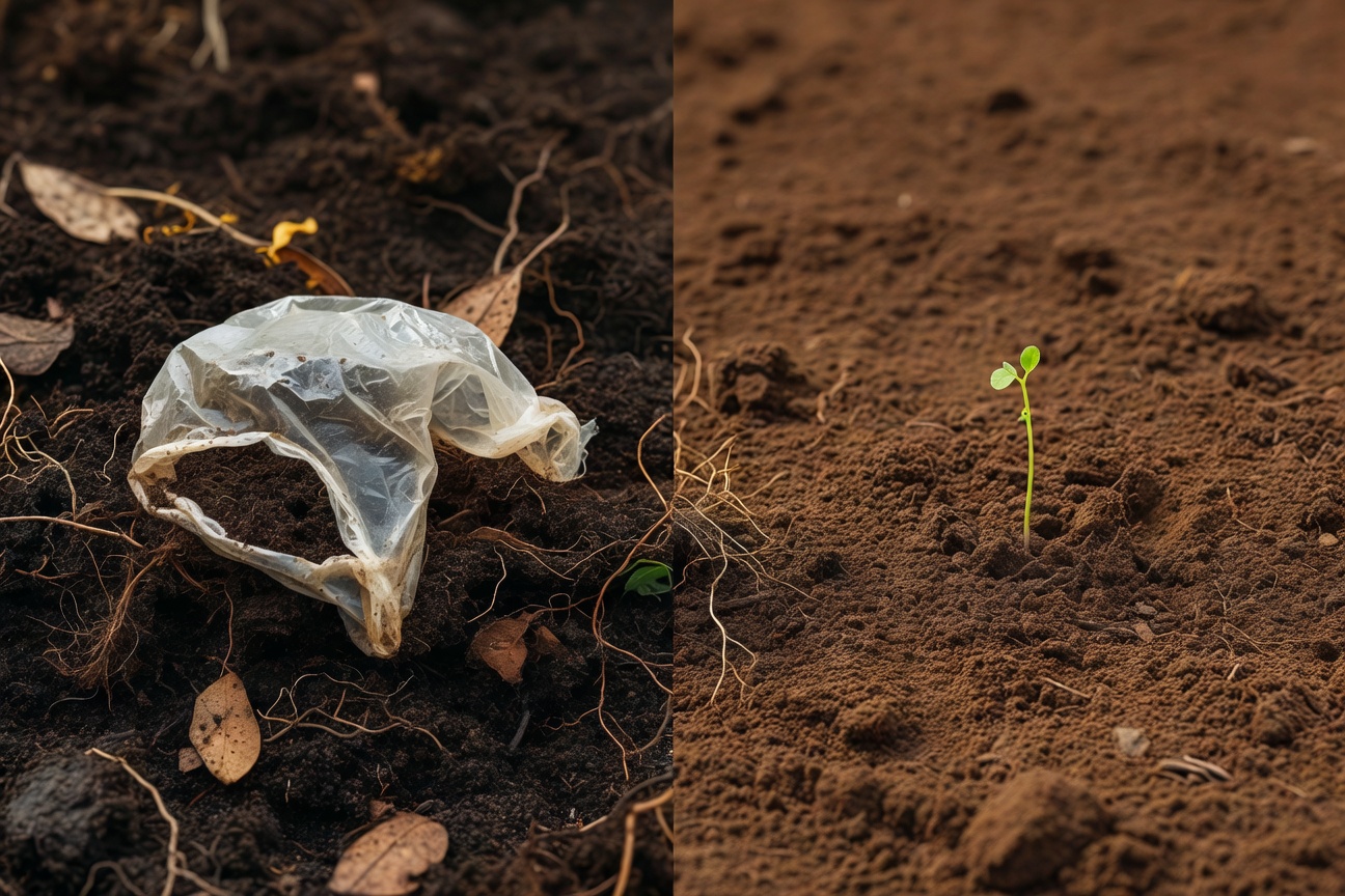 Biodegradable material composting in soil